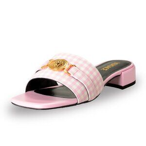 Versace Women's Pink Leather Gold Medusa Sandals Flip Flop Shoes US 8 IT 38